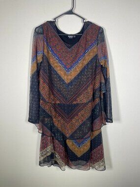 Desigual size XL women's Ocrida Dress sheer sleeve layered look fall midi!